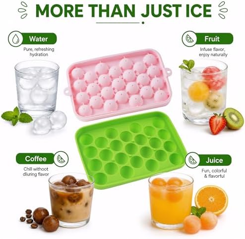 Small Ice Ball Mold, 2Pack Round Ice Cube Trays with Lid, 1Inch