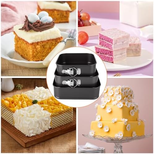 Square Springform Pan Set of 3, Nonstick 8/9/10 Inch