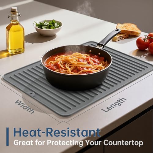 Songrey Silicone Dish Drying Mat for Kitchen Counter, 18" x 16", Dark