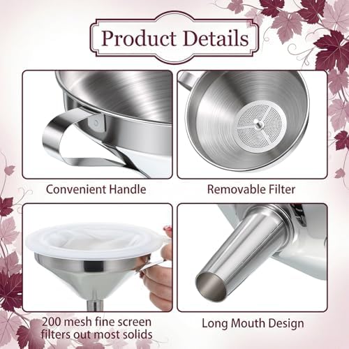 9 Pack Stainless Steel Kitchen Funnel Set, Including 5 Sizes of