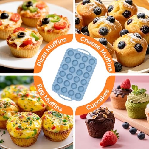 Mini Muffin Pan, Metal Reinforced Frame Cupcake Pans 24-Cup Silicone