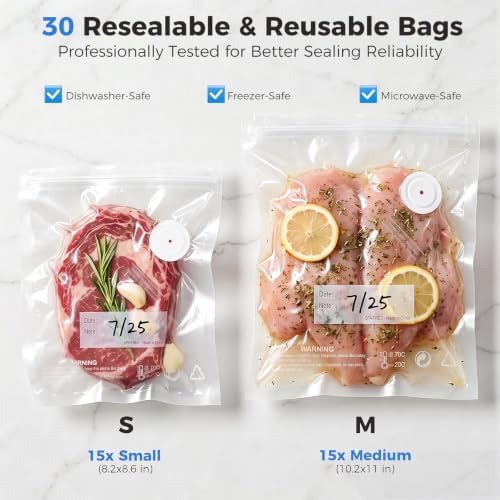 Compact Handheld Food Vacuum Sealer, 30 Reusable Bags