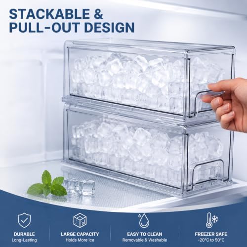 Havawish 2 Set Ice Container for Freezer with Scoop, PET, Medium