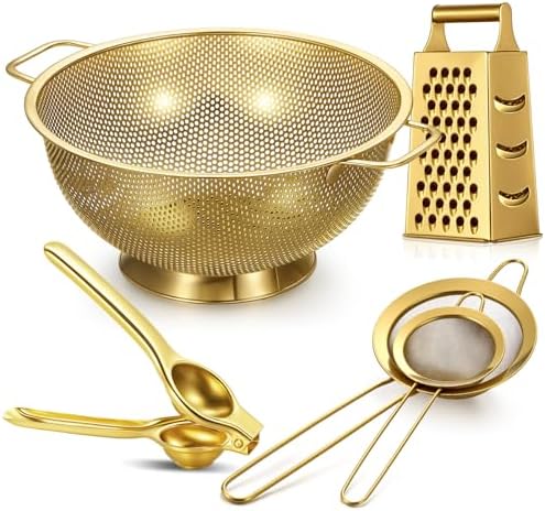 Sawysine 5 Pcs Gold Kitchen Appliances Includes 5 Quart Gold Colander