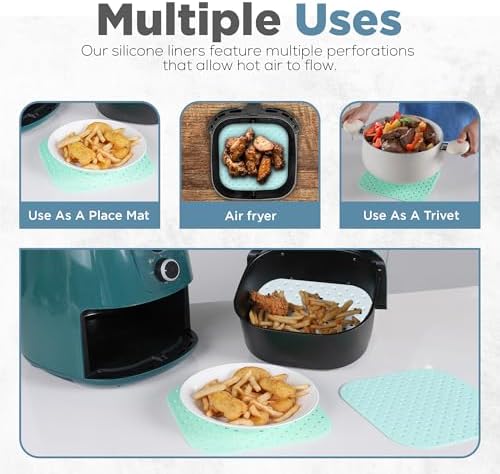 Square Air Fryer Liners Silicone 8.5” x 8.5", 3-Pack, Pastel Colors