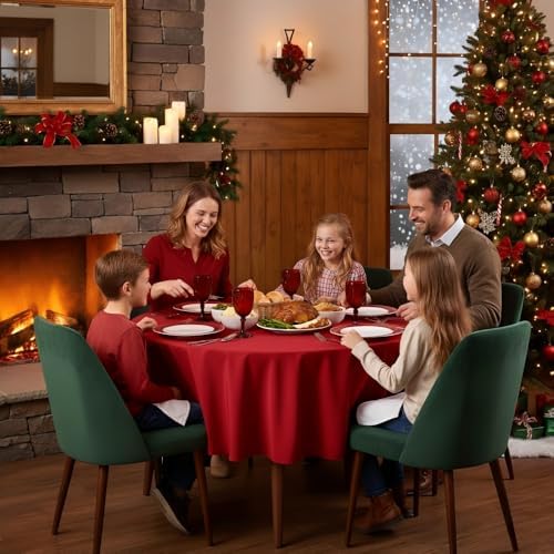 sancua Round Tablecloth 48 Inch Fits 20-36 Inch Tables, Christmas Red