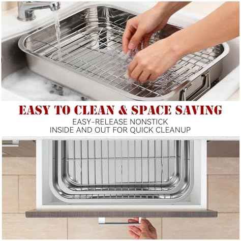 2 Set Stainless Steel Roasting Pan with Rack 15.5 13 Inch
