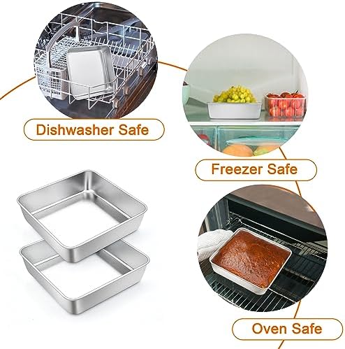 TeamFar Square Cake Pan, 6 Inch Stainless Steel Square Baking Pan Set