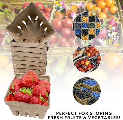 40 Pack Natural Berry Basket 1 Pint, Pulp Fiber Vented Produce