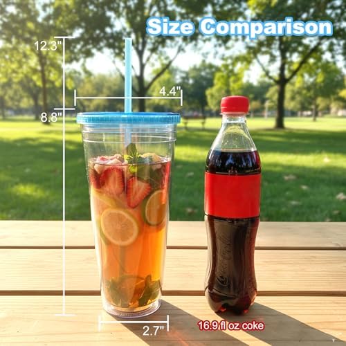 Zukro Clear Double Wall Plastic Tumbler with Lid and Straw 32 oz