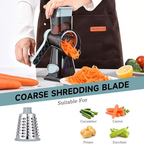 Rotary Cheese Grater with Handle, 3 Blades