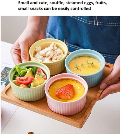4 oz Ramekins, 5 Pack Porcelain Ramekin with Lid, Assorted Colors