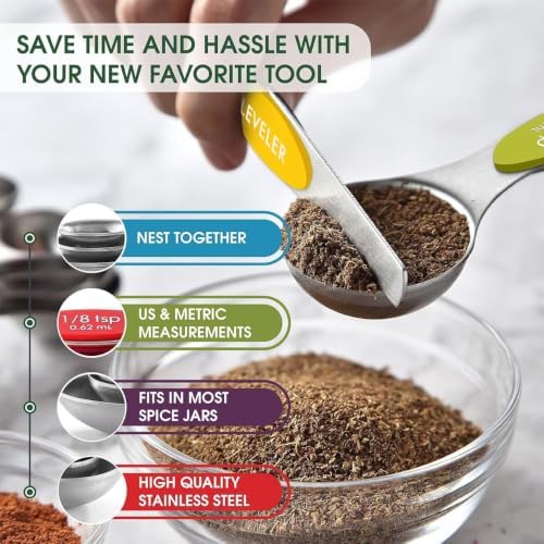 Magnetic Measuring Spoons Set, 9-Piece Stainless Steel Measuring Spoon