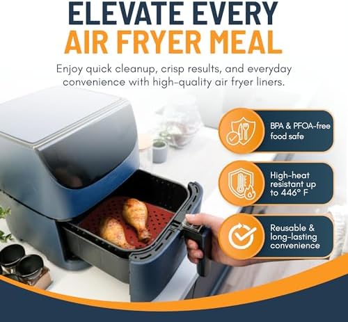Reusable Square Silicone Air Fryer Liners (8.5 Inch, 3 Pack) by