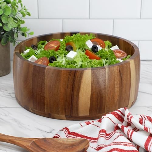 Elama 9.75 x 4 Inch Straight Sided Acacia Wood Salad Bowl, Large