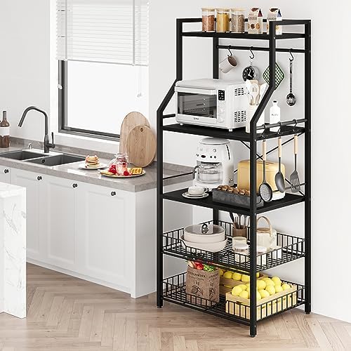 Garvee 5-Tier Kitchen Bakers Rack with 2 Wire Baskets