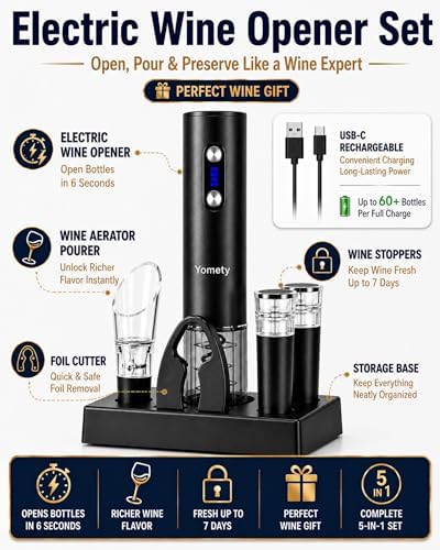 Yomety Rechargeable Electric Wine Opener Set with Base, Electric