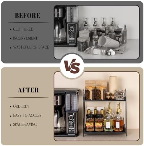 ANBOXIT 2-Tier Coffee Station Organizer, Wooden Kitchen Counter Shelf