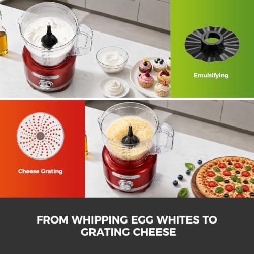 Homtone 16 Cup 9-in-1 Food Processor, Red