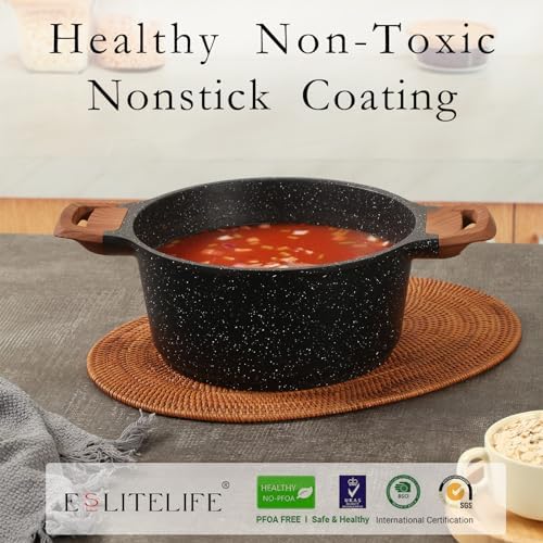 ESLITE LIFE Nonstick Stock Pot with Lid, 7 Quart Granite Casserole