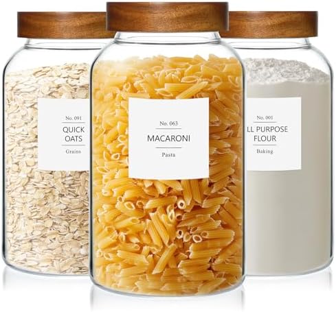 KEYWING 88oz Glass Jars w/Acacia Lids for Flour & Sugar Storage