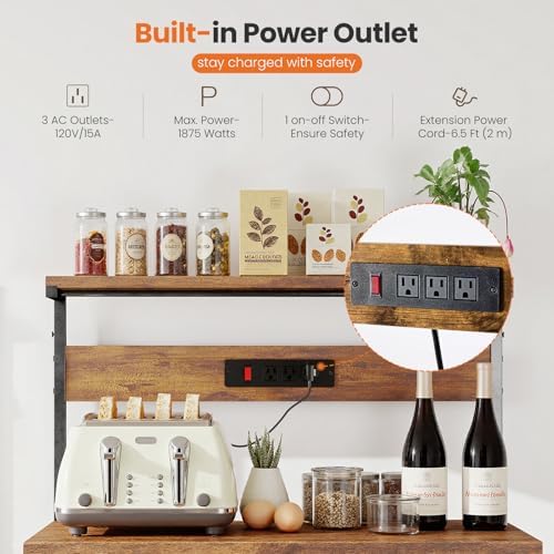 Sweetcrispy 23.6'' Bakers Rack with Power Outlet