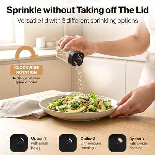 EDELHAUS Glass Square Spice Jars with Label, 24x Black Sprinkle Lids