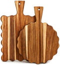 2Pcs Acacia Wood Scalloped Cutting Board with Handle for Kitchen Decor