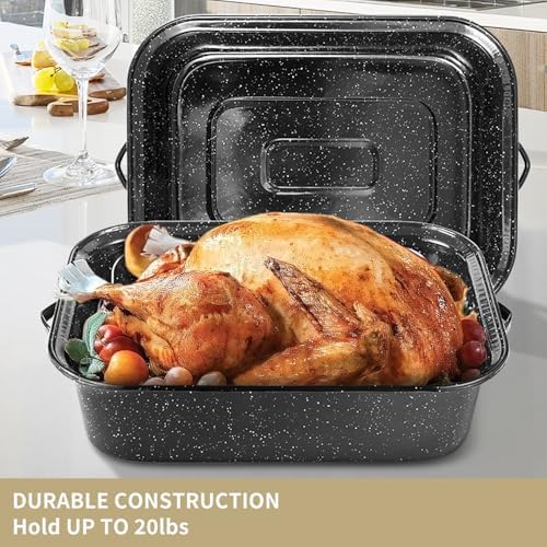 Roasting Pan 21 Inch with Lid Turkey Baster and V Rack,25lb Capacity