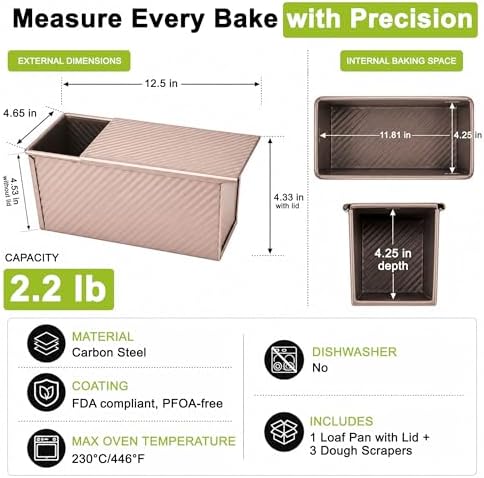 Pullman Loaf Pan with Lid, 12.5" x 4.65" 2.2 lb Nonstick Carbon Steel