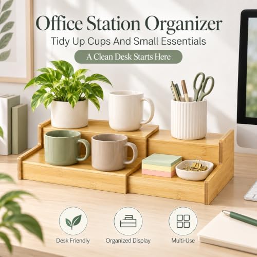 Expandable Bamboo Mug Holder, 2-Tier Expandable Coffee Mug Holder for