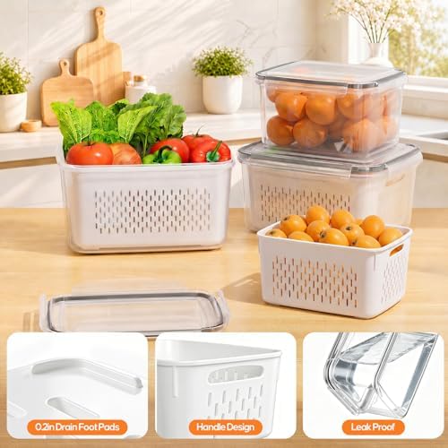 3-Pack Plastic Fruit Storage Containers for Fridge