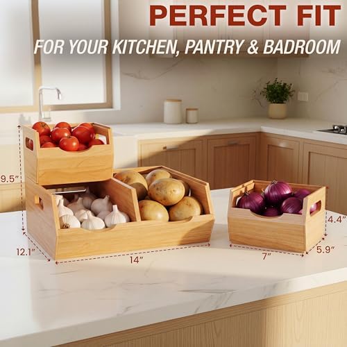 HOMESTEAD Stackable Solid Wood Storage Bins for Pantry & Countertop
