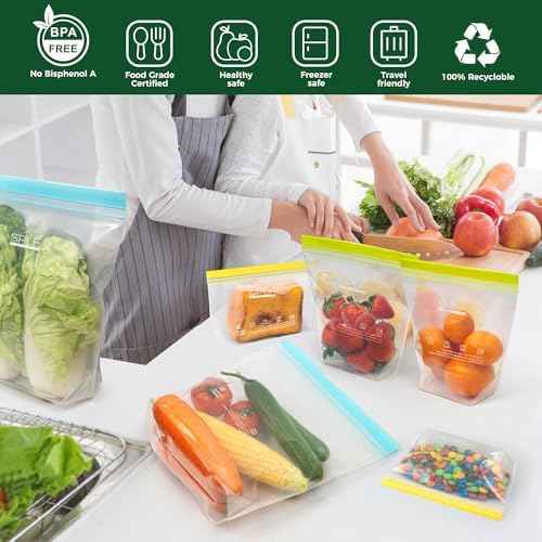 SPLF 24 Pack Reusable Food Storage Bags Dishwasher Microwave Safe