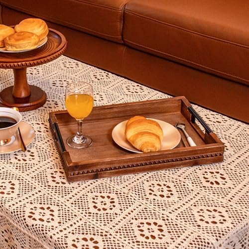 Wooden Serving Trays with Metal Handles 15 X 11inch Vintage Ottoman