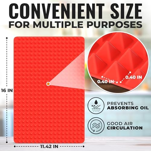 Red Silicone Baking Mat, 16 x 11.42 In, Non-Stick, Pyramid Design