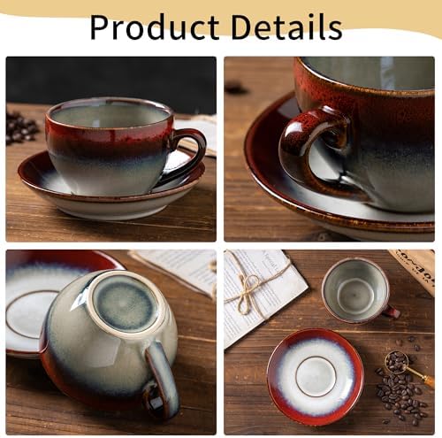 Porcelain Coffee Cup with Saucer Spoon Set, Vintage Design Ceramic