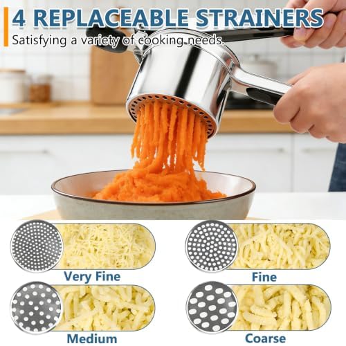 DECORWELL Potato Ricer with 4 Interchangeable Discs, Heavy Duty