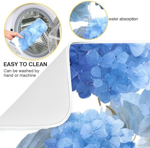 OTVEE Elegant Hydrangea Flower Art Dish Drying Mat for Kitchen Counter