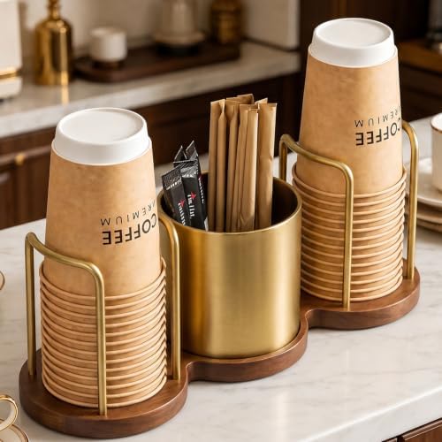 Coffee Station Organizer with Straw & Stirrer Storage Caddy for Cups