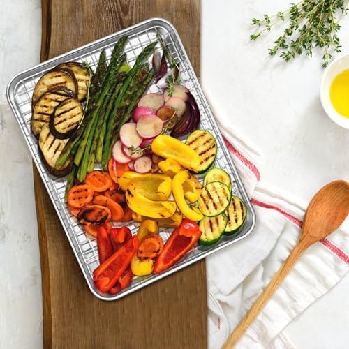 Quarter Sheet Pan with Cooling Rack, Leonyo 1/4 Cookie Sheets for