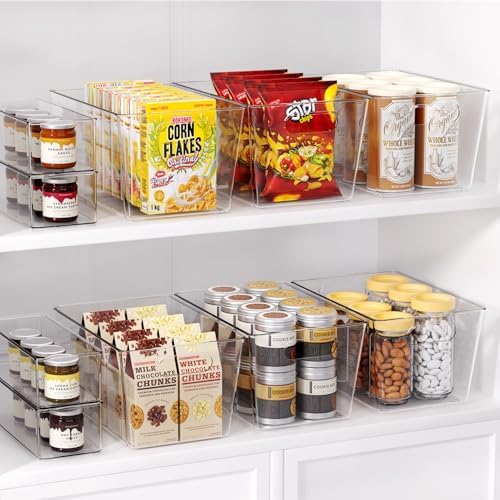 6 Pack Clear Plastic Storage Bins, Kitchen Pantry Organizer