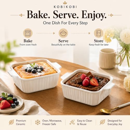 7-Inch Square Ceramic Baking Dish Set with Lids and Racks, 2 Pack