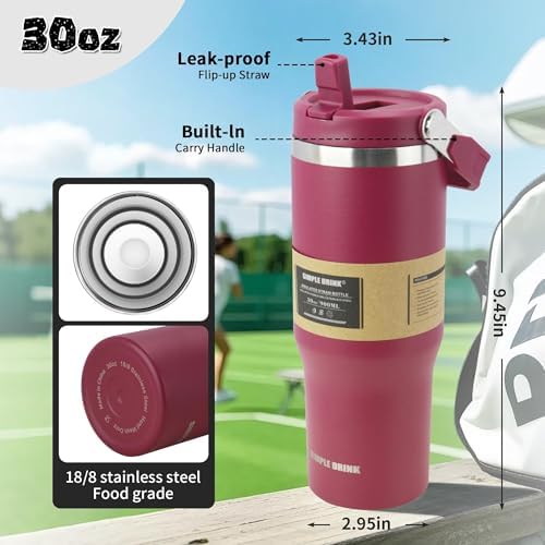 30oz Flip Straw Insulated Water Bottle with Handle, Leak Proof