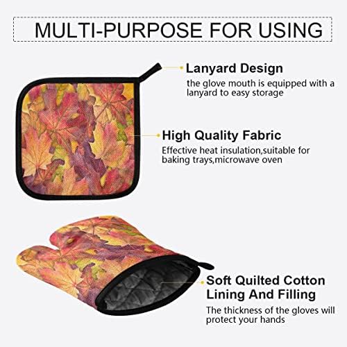 Oven Mitts Quilted Cotton Lining Fall Autumn Maple Leaves Potholders