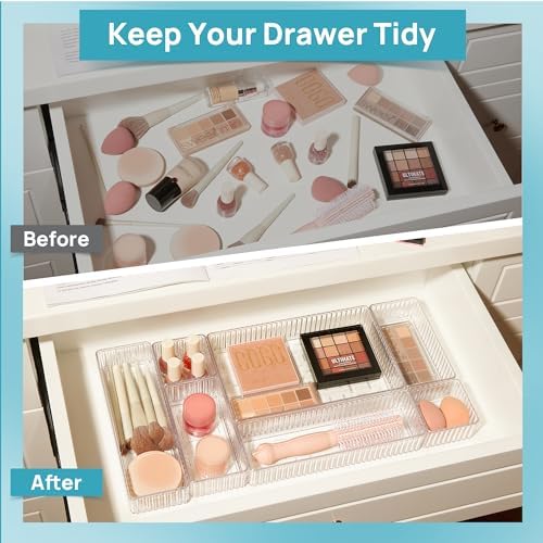 Vtopmart 7 PCS Clear Makeup Drawer Organizers Bins, 4-Size Stackable