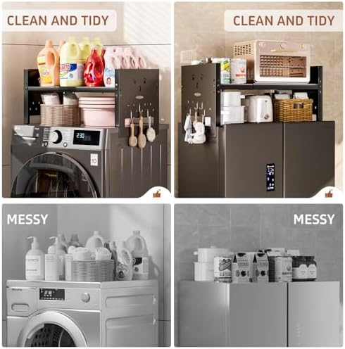Adjustable Top Storage Shelf for Refrigerator or Washer (Black)