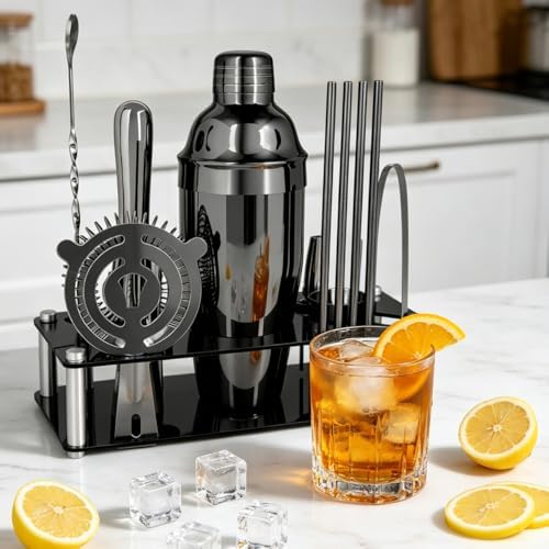 14-Piece Cocktail Shaker Set with Stand, Bartender Kit, 25oz Shakers