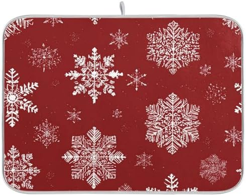 OTVEE Snowflake Red Aesthetic Dish Drying Mat for Kitchen Counter