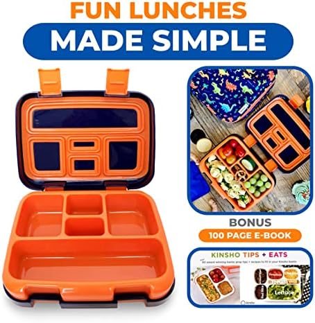 kinsho Dinosaur Bento Lunch Box Container for Small Kids Boys, Blue